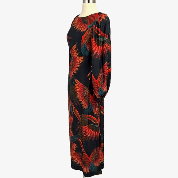 Farm Rio Arabesque Toucans Open Back Midi Dress in Multi Size S Long Sleeve - Picture 8 of 12